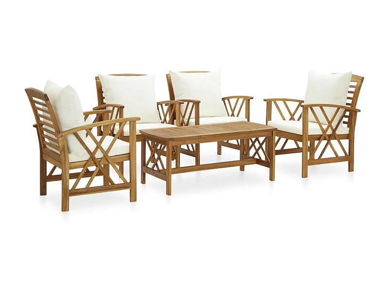 Salon de jardin 5 pcs avec coussins Bois d'acacia solide 14