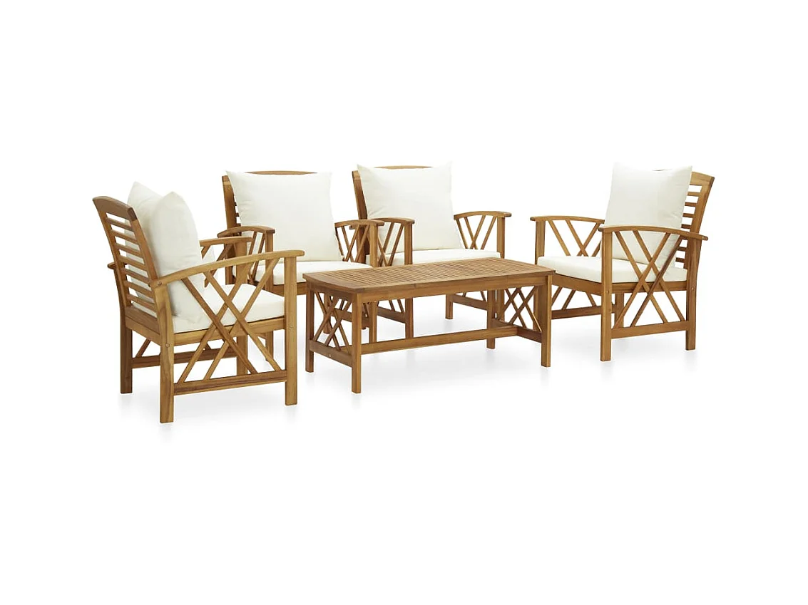 Salon de jardin 5 pcs avec coussins Bois d'acacia solide 14