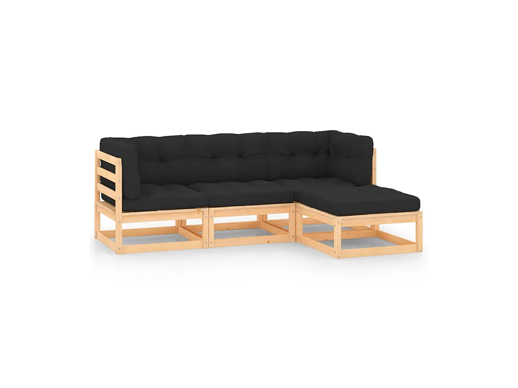 Salon de jardin 4 pcs avec coussins Bois de pin solide 10