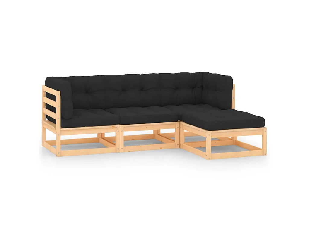 Salon de jardin 4 pcs avec coussins Bois de pin solide 10