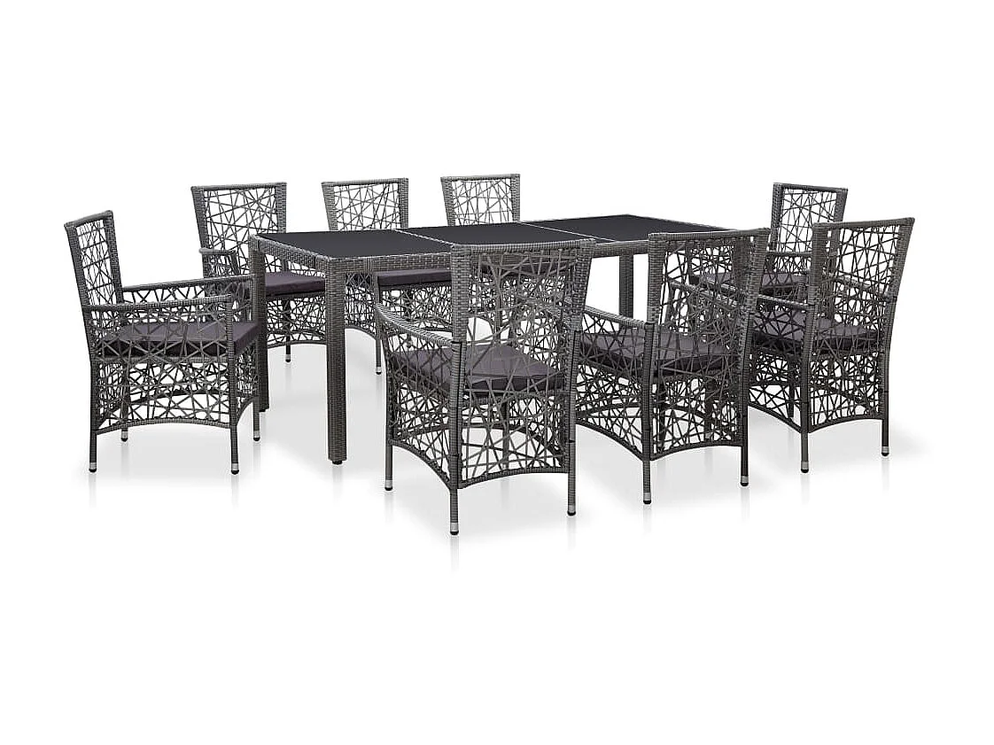 Mobilier à dîner d'extérieur 9 pcs Résine tressée Gris 2