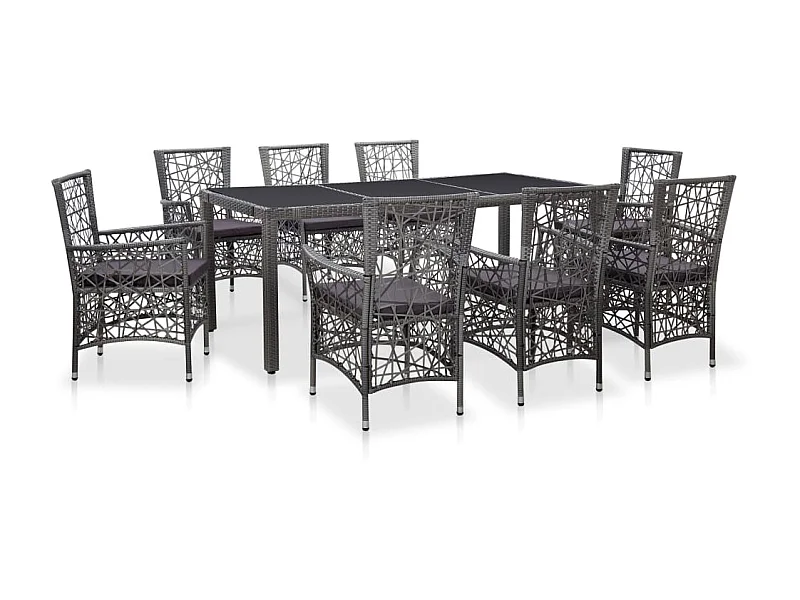 Mobilier à dîner d'extérieur 9 pcs Résine tressée Gris 2