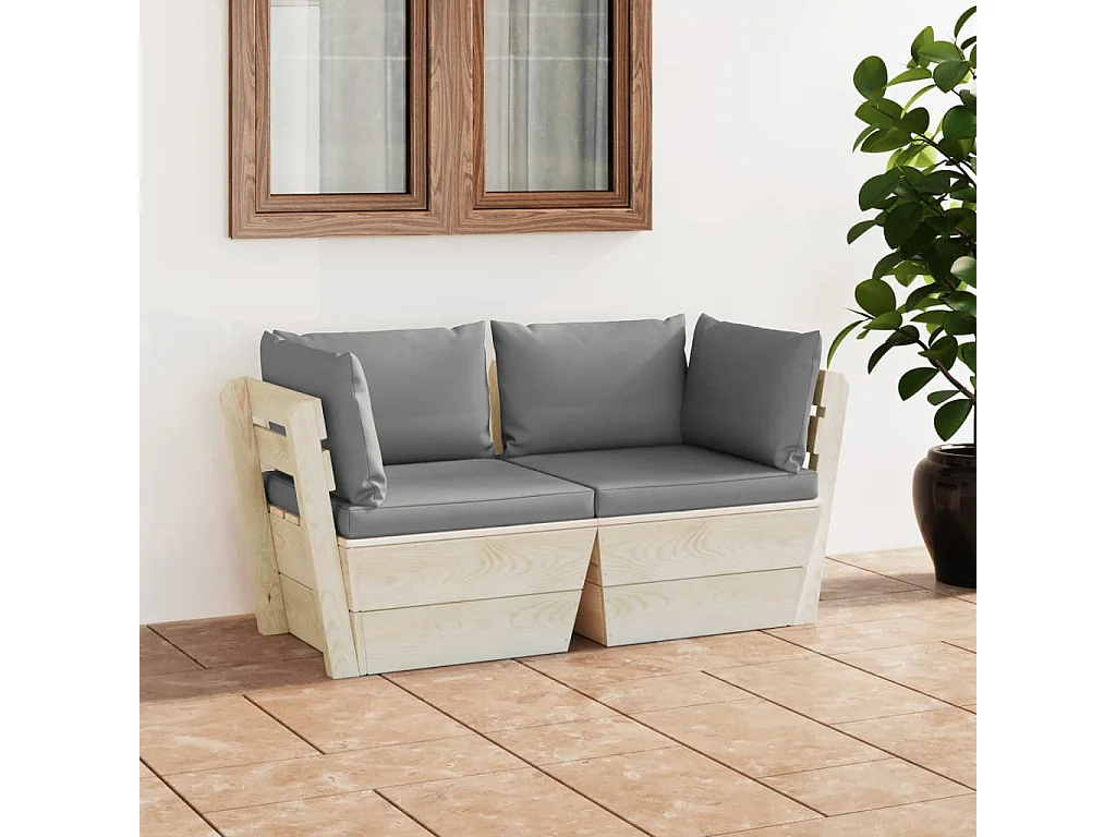 Canapé palette à 2 places de jardin avec coussins Bois d'épicéa 4