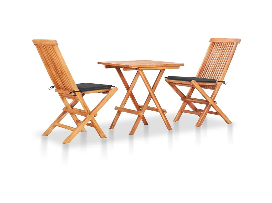 Ensemble de bistro 3 pcs avec coussins anthracite Bois de teck
