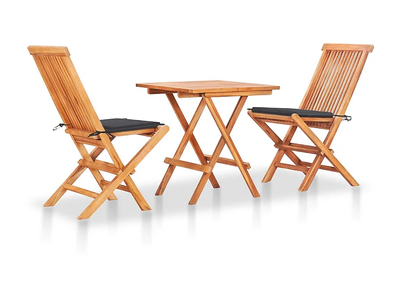 Ensemble de bistro 3 pcs avec coussins anthracite Bois de teck