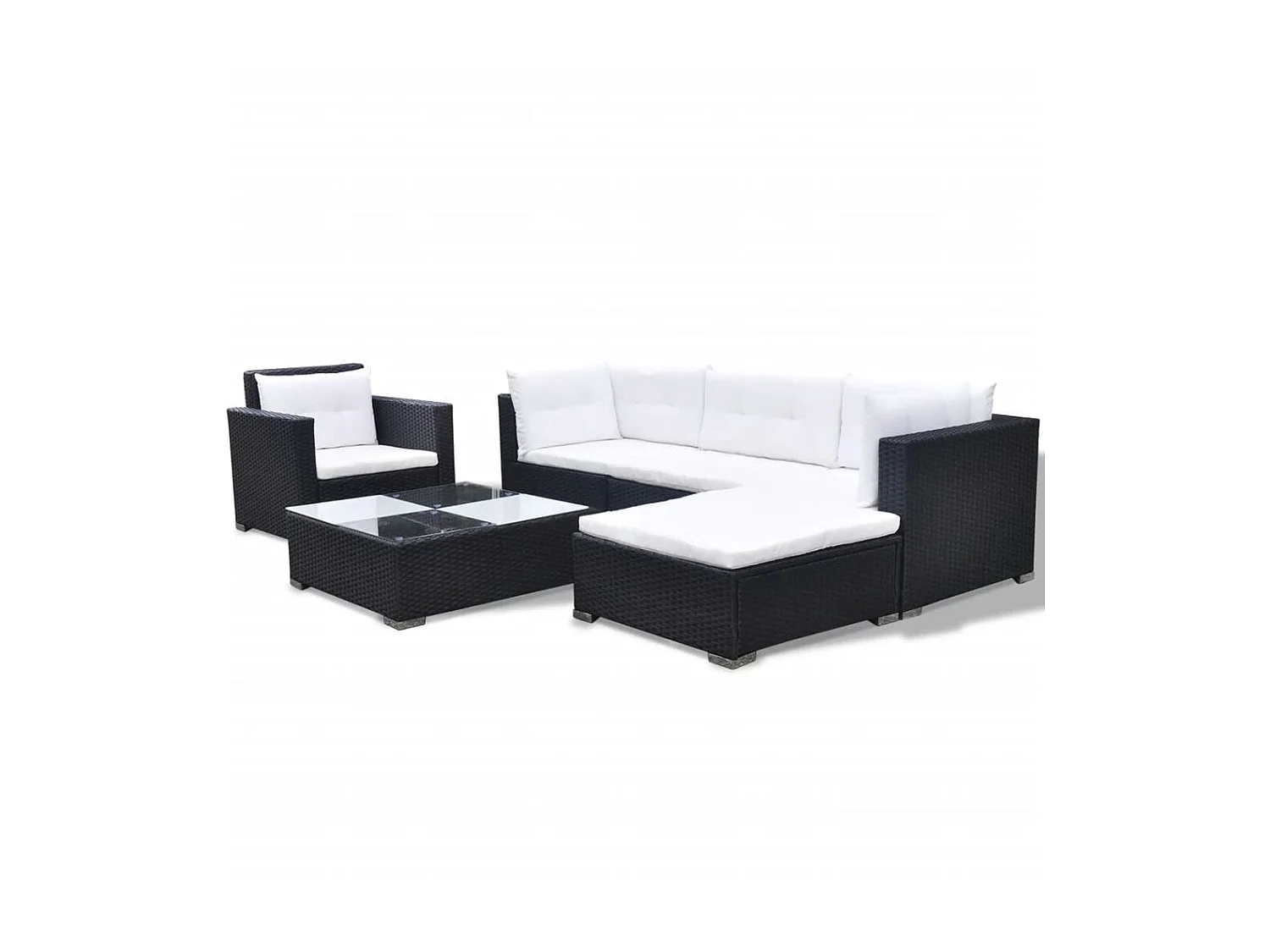 Salon de jardin 6 pcs avec coussins Résine tressée Noir 12