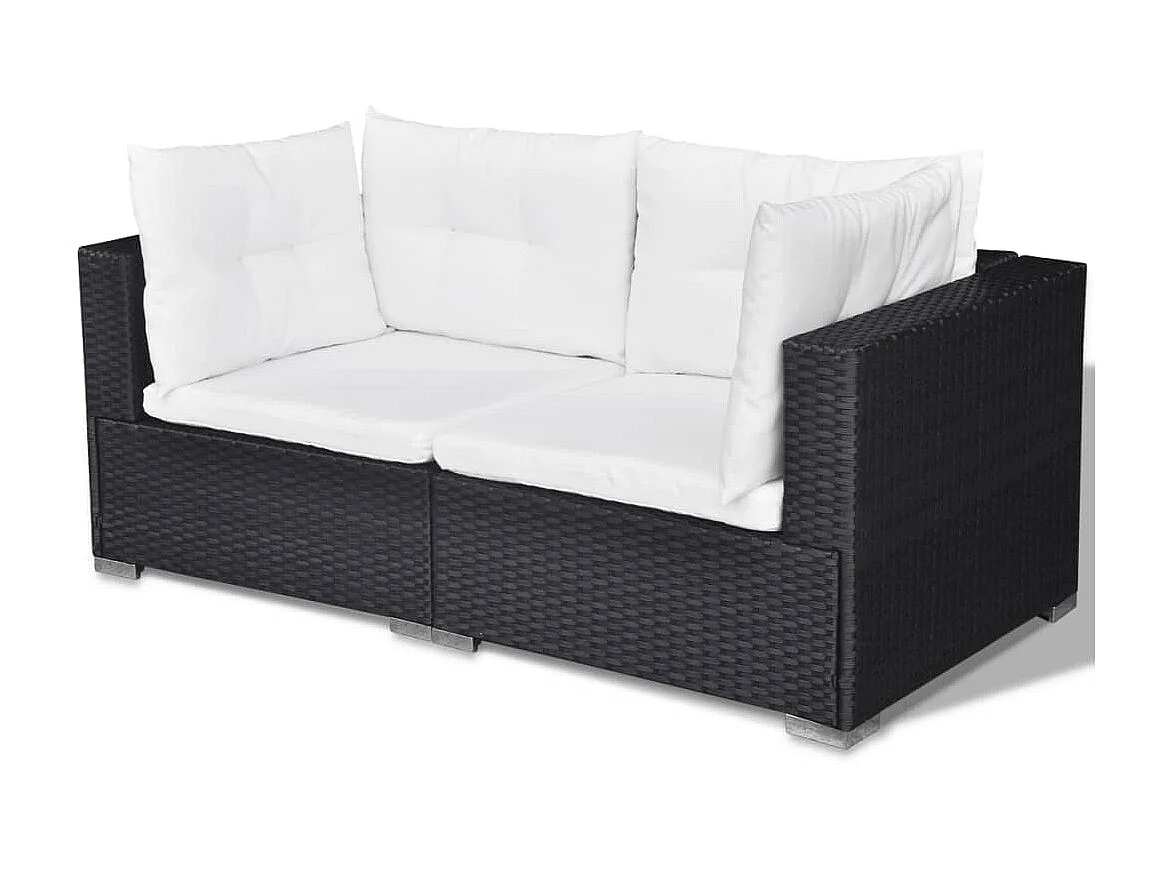 Salon de jardin 6 pcs avec coussins Résine tressée Noir 12