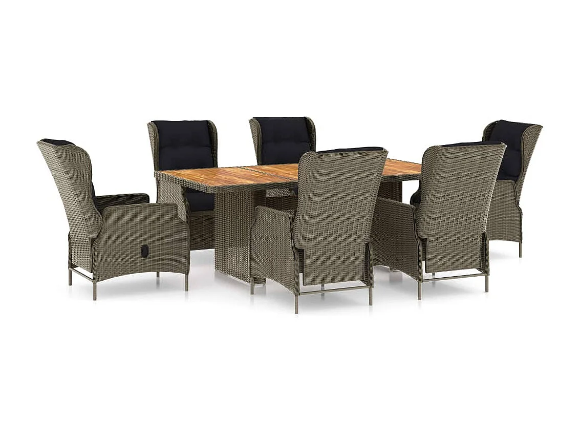 Mobilier à dîner jardin 7 pcs et coussins Résine tressée Marron 2