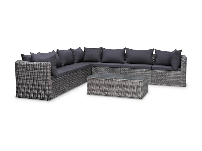 Salon de jardin 8 pcs avec coussins Résine tressée Gris 37