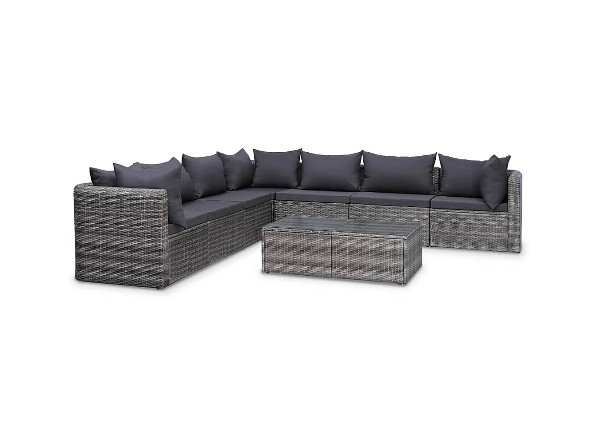 Salon de jardin 8 pcs avec coussins Résine tressée Gris 37