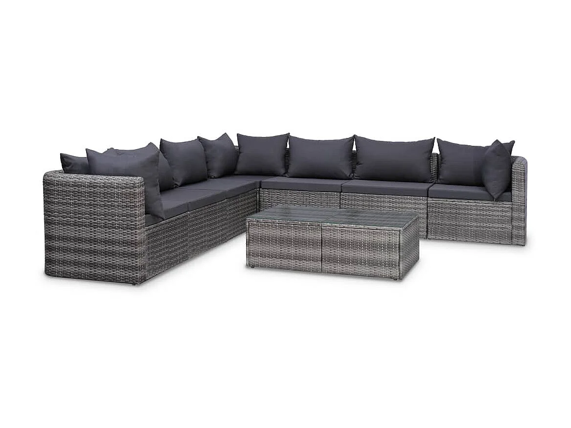 Salon de jardin 8 pcs avec coussins Résine tressée Gris 37