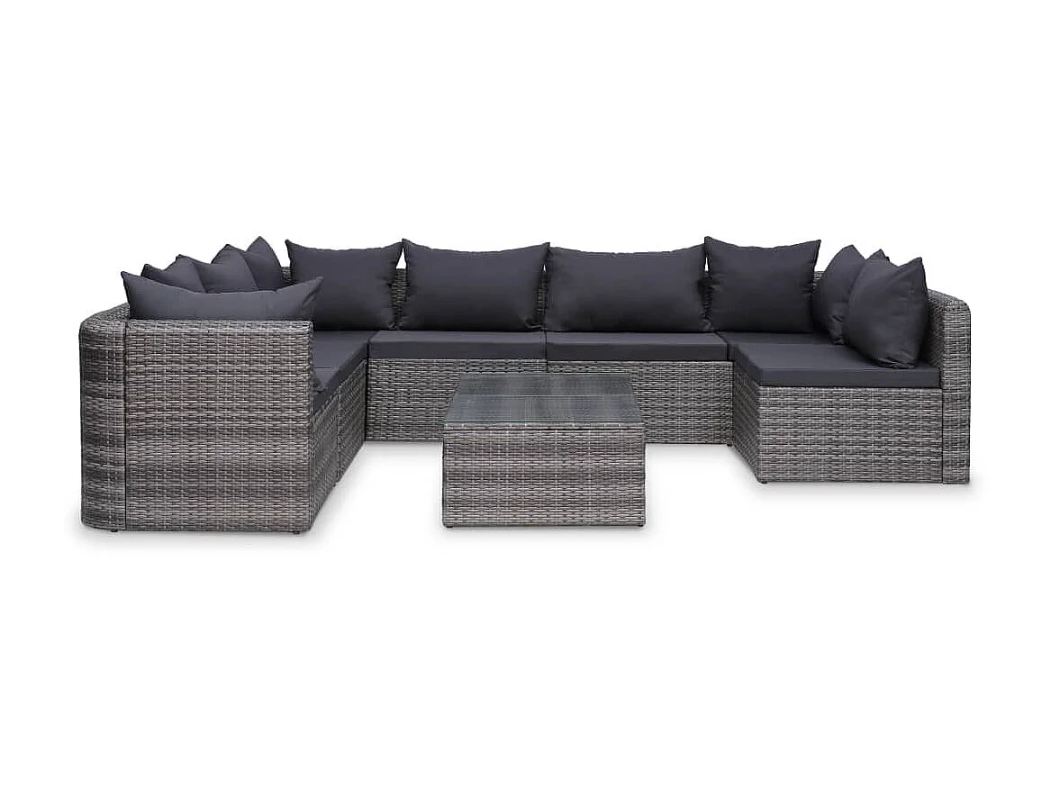 Salon de jardin 8 pcs avec coussins Résine tressée Gris 37