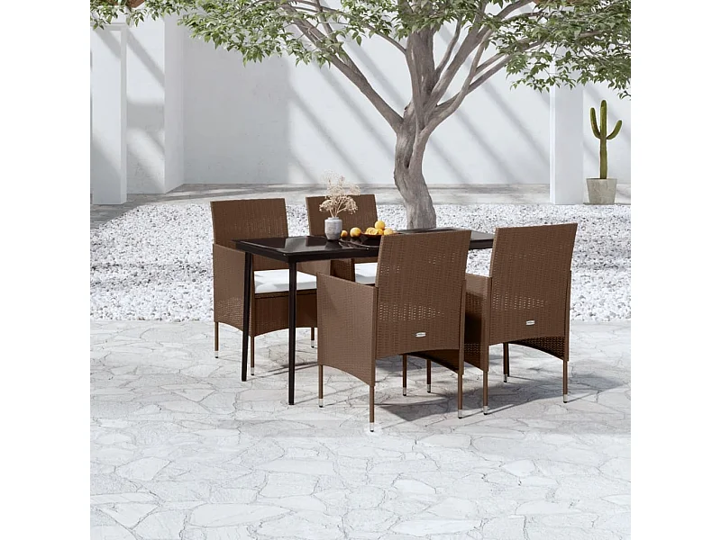 Mobilier de salle à manger de jardin coussins 5 pcs Marron-noir 3