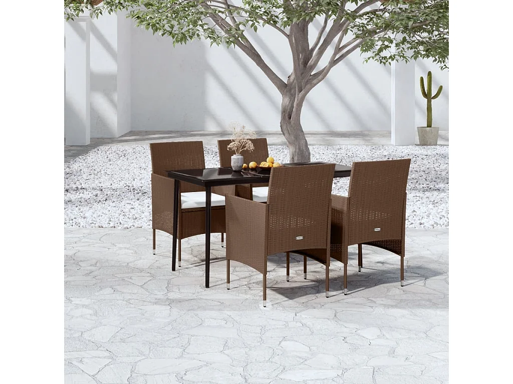 Mobilier de salle à manger de jardin coussins 5 pcs Marron-noir 3