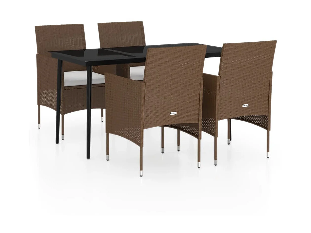 Mobilier de salle à manger de jardin coussins 5 pcs Marron-noir 3