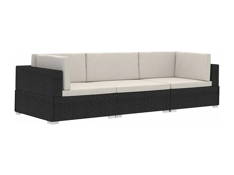 Canapés de jardin 3 pcs avec coussins Résine tressée Noir