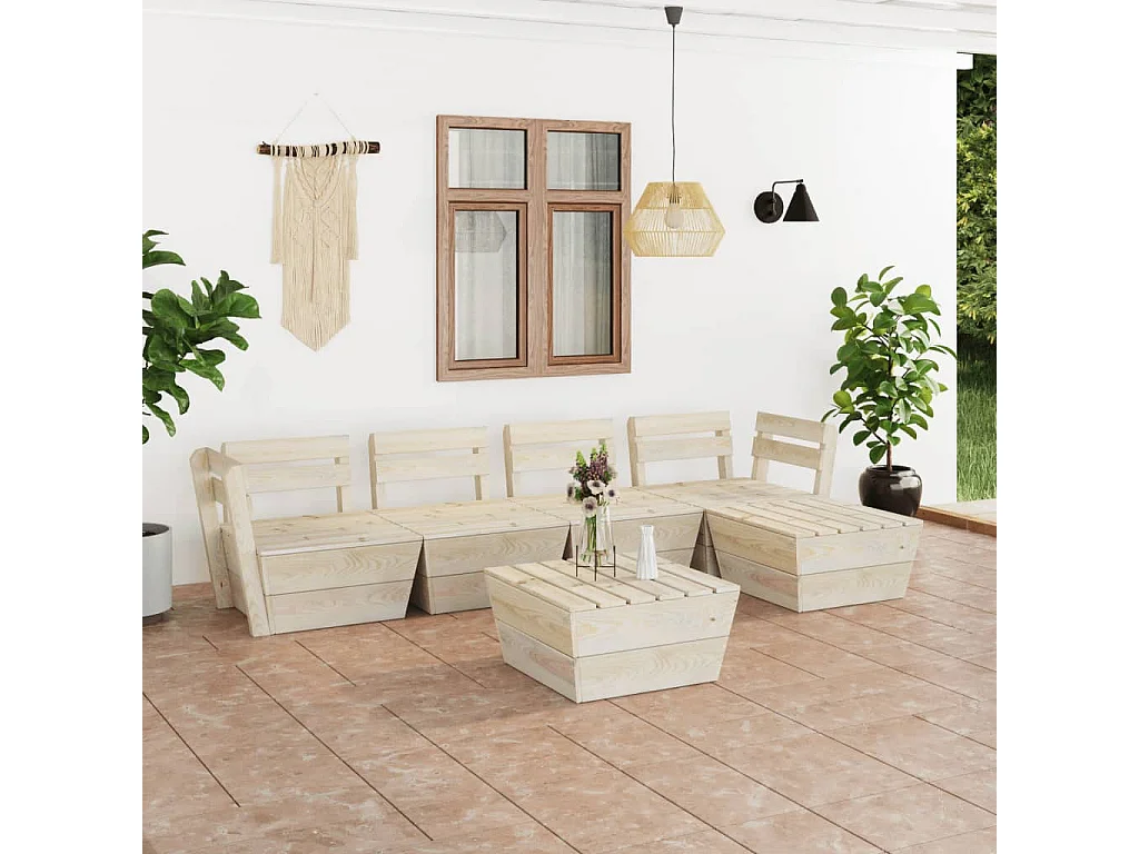 Salon de jardin palette 6 pcs Bois d'épicéa imprégné 2