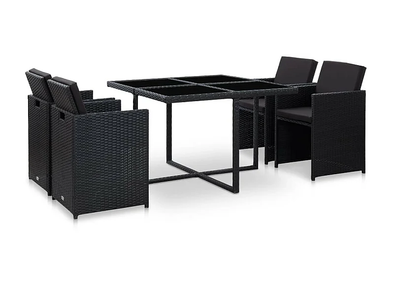 Salon de jardin 5 pcs avec coussins Résine tressée Noir 36