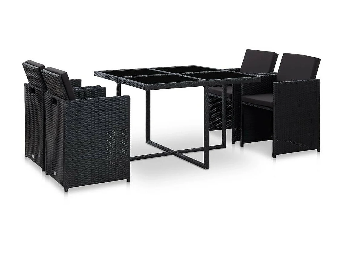 Salon de jardin 5 pcs avec coussins Résine tressée Noir 36