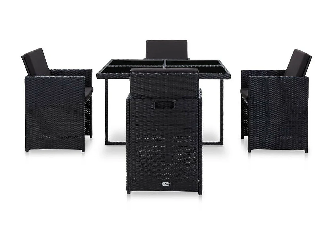 Salon de jardin 5 pcs avec coussins Résine tressée Noir 36