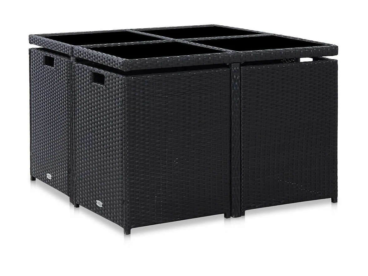 Salon de jardin 5 pcs avec coussins Résine tressée Noir 36