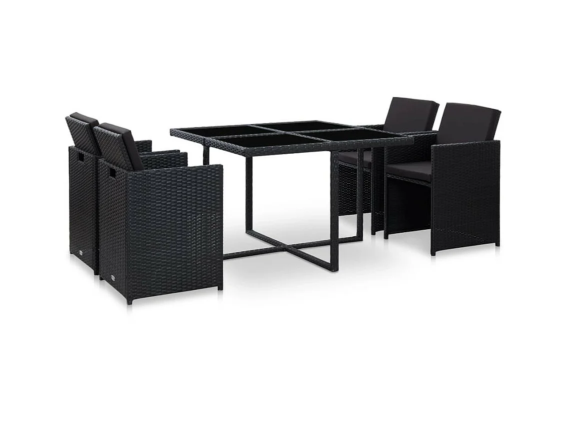Salon de jardin 5 pcs avec coussins Résine tressée Noir 36