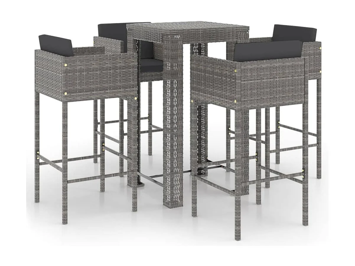 Ensemble de bar de jardin 5 pcs et coussins Résine tressée Gris 14