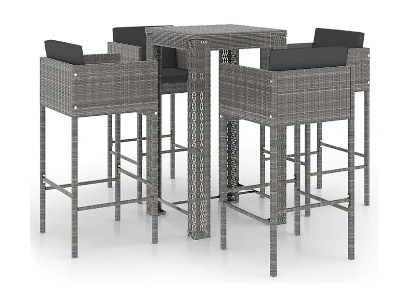 Ensemble de bar de jardin 5 pcs et coussins Résine tressée Gris 14
