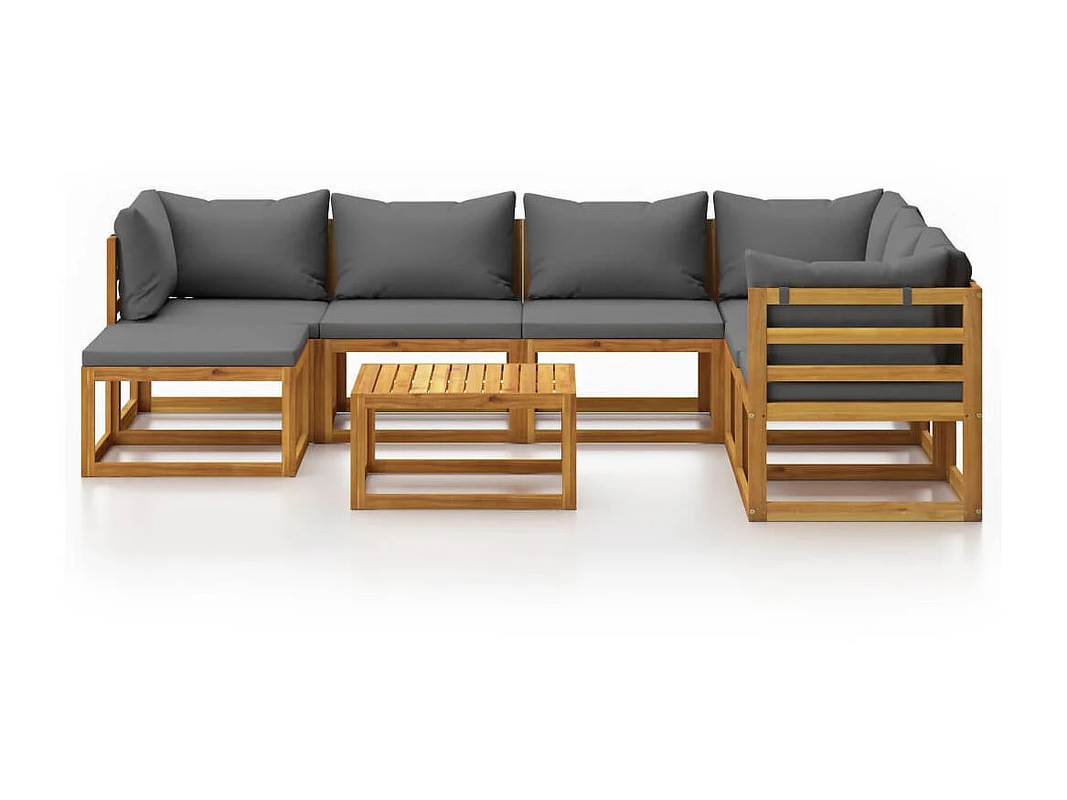 Salon de jardin 8 pcs avec coussin Bois d'acacia solide 3