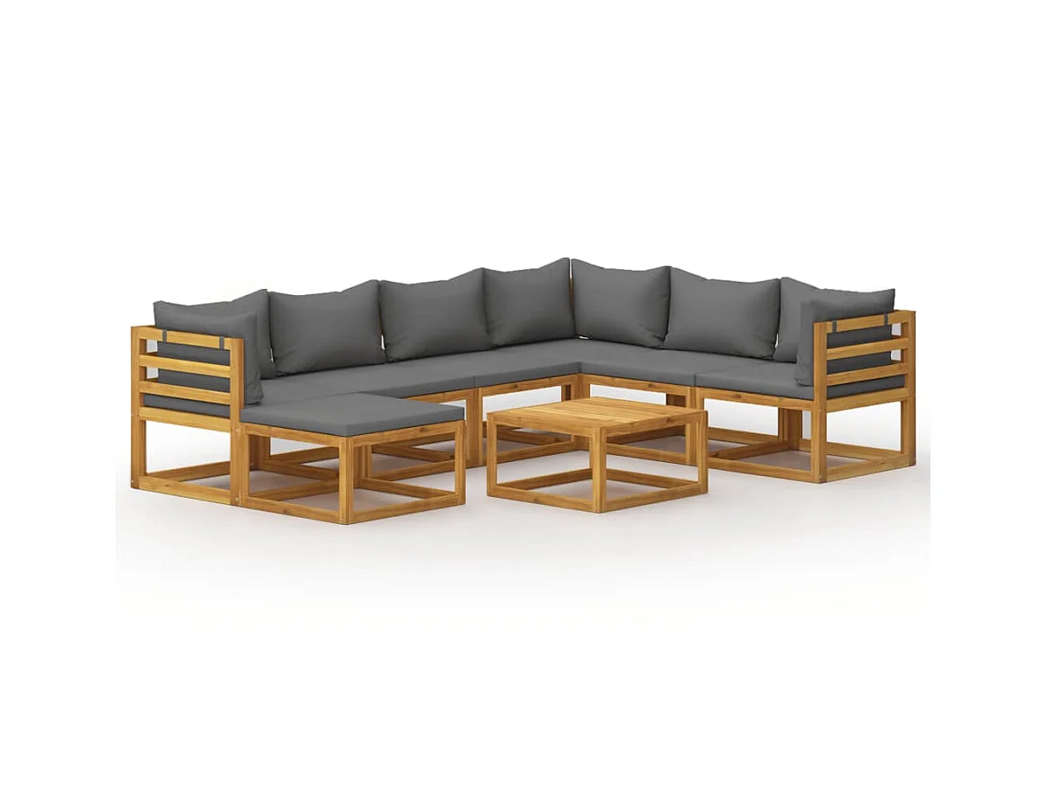 Salon de jardin 8 pcs avec coussin Bois d'acacia solide 3