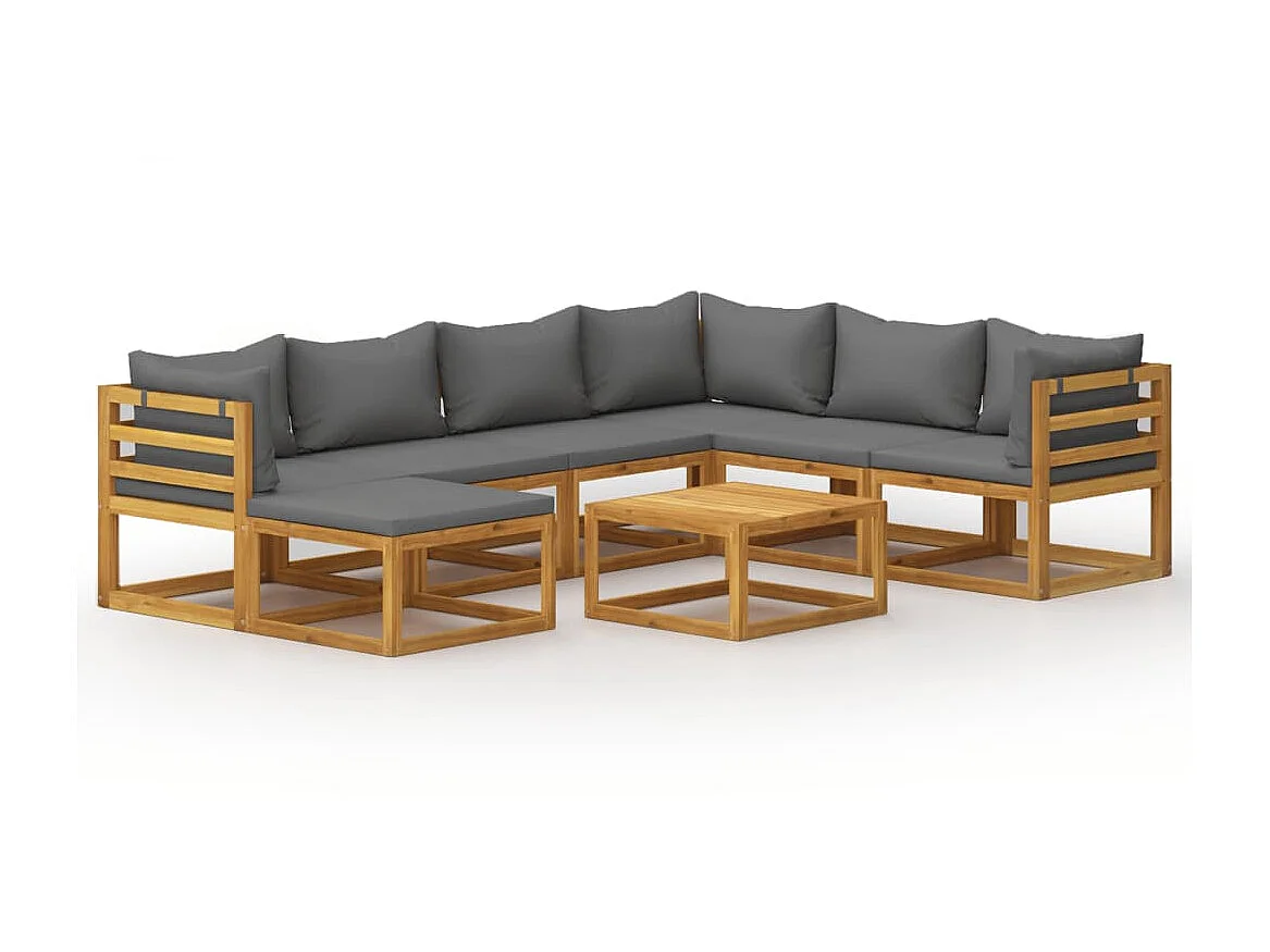 Salon de jardin 8 pcs avec coussin Bois d'acacia solide 3
