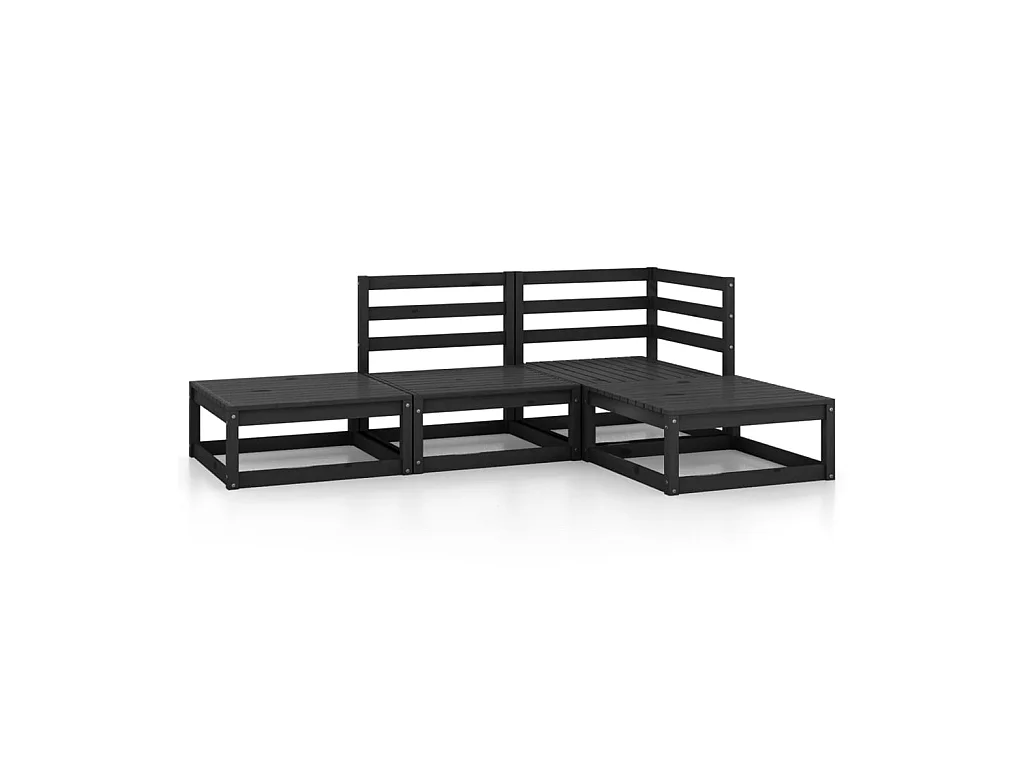 Salon de jardin 4 pcs Noir Bois de pin massif 6
