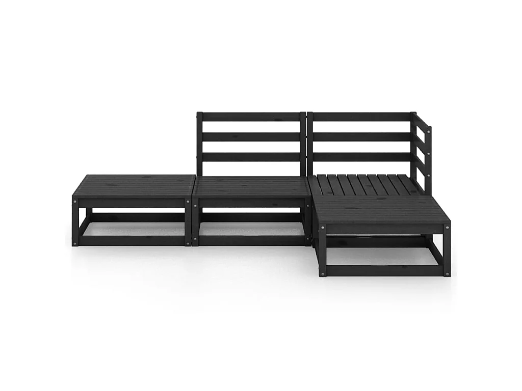 Salon de jardin 4 pcs Noir Bois de pin massif 6