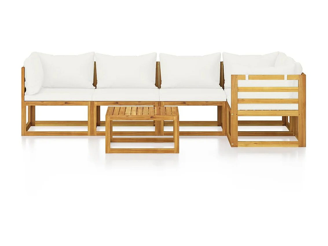 Salon de jardin 6 pcs avec coussin Crème Bois d'acacia solide 7