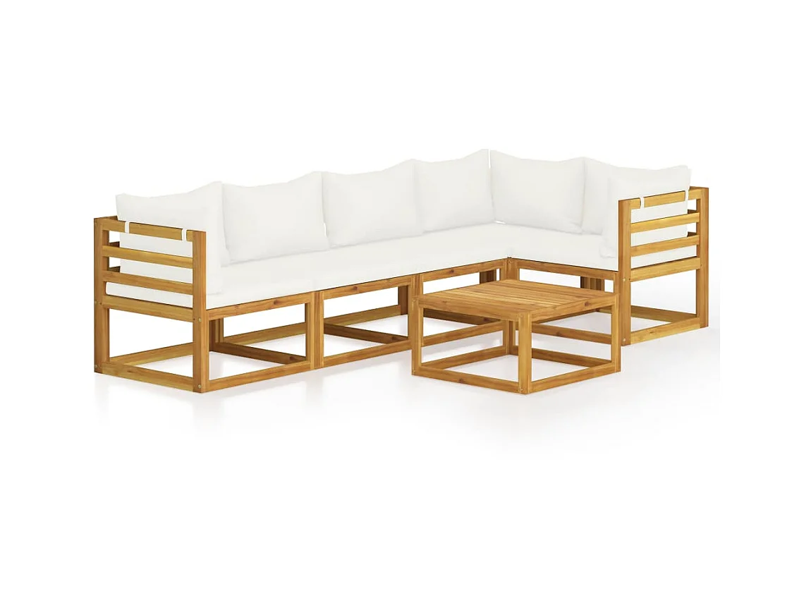 Salon de jardin 6 pcs avec coussin Crème Bois d'acacia solide 7