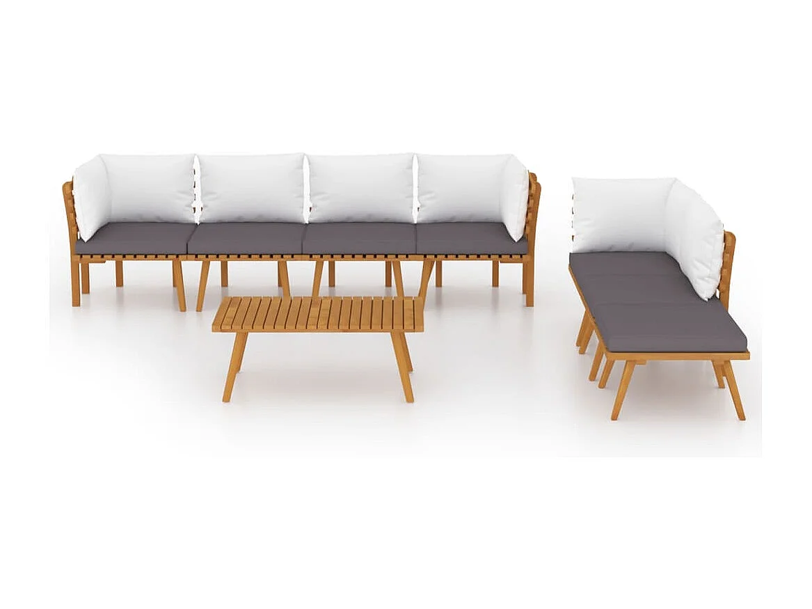 Salon de jardin 8 pcs avec coussins Bois d'acacia solide 3