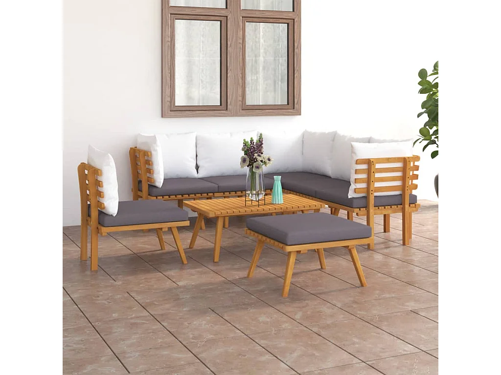 Salon de jardin 8 pcs avec coussins Bois d'acacia solide 3