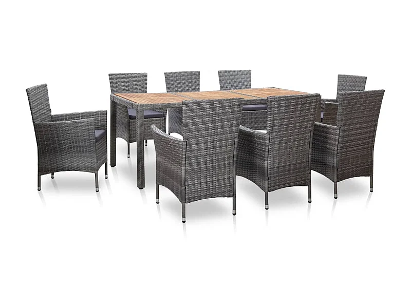 Mobilier à dîner de jardin 9pcs et coussins Résine tressée Gris 2