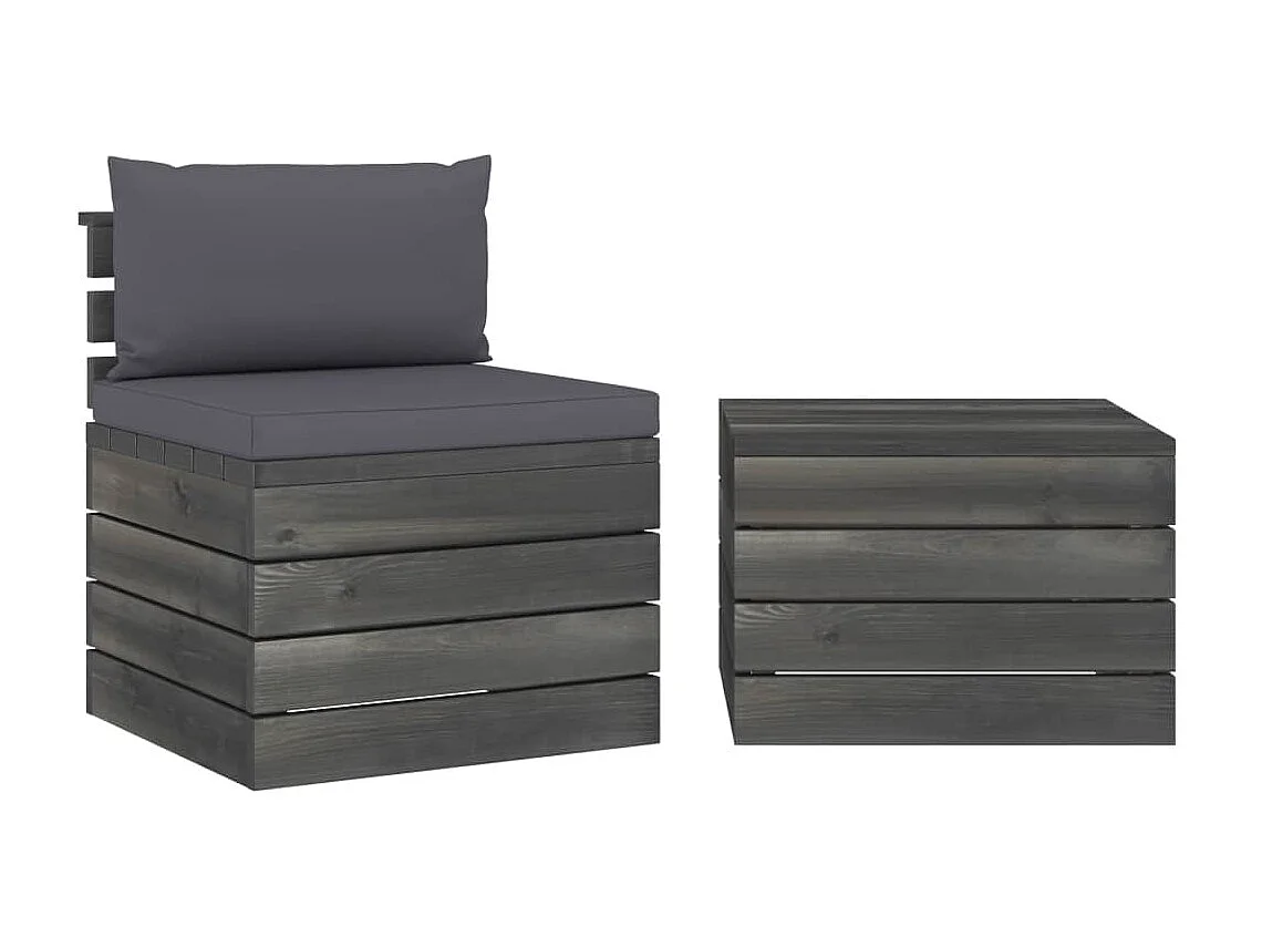 Salon palette de jardin 2 pcs avec coussins Bois de pin massif
