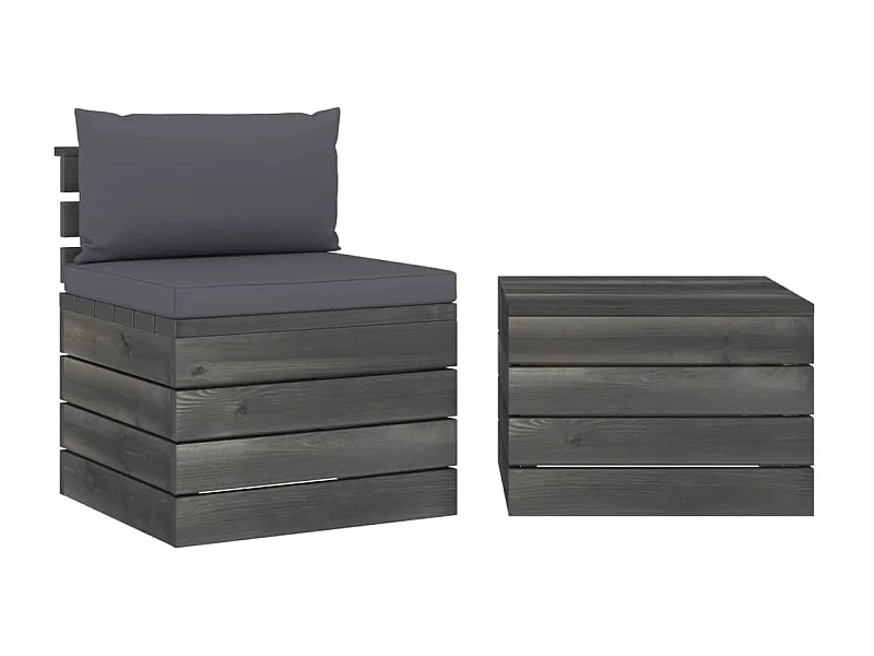 Salon palette de jardin 2 pcs avec coussins Bois de pin massif