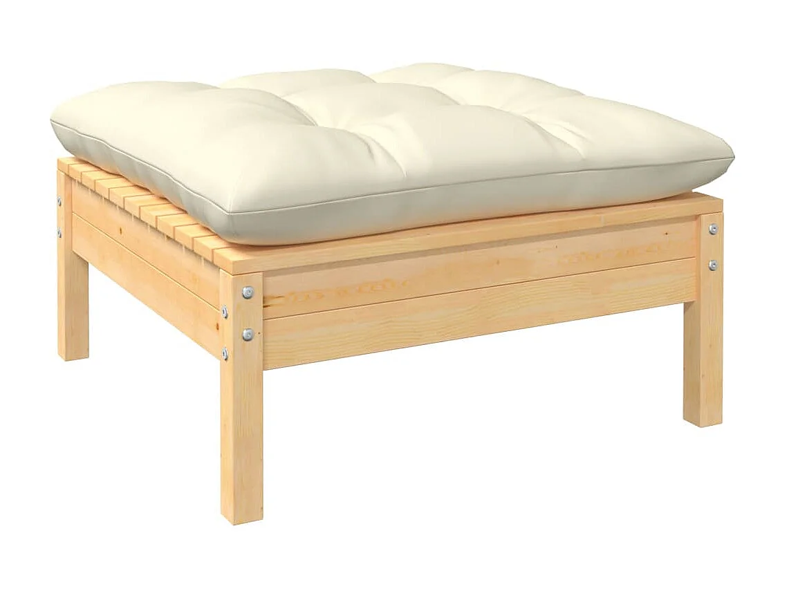 Salon de jardin 6 pcs avec coussins crème Bois de pin 7