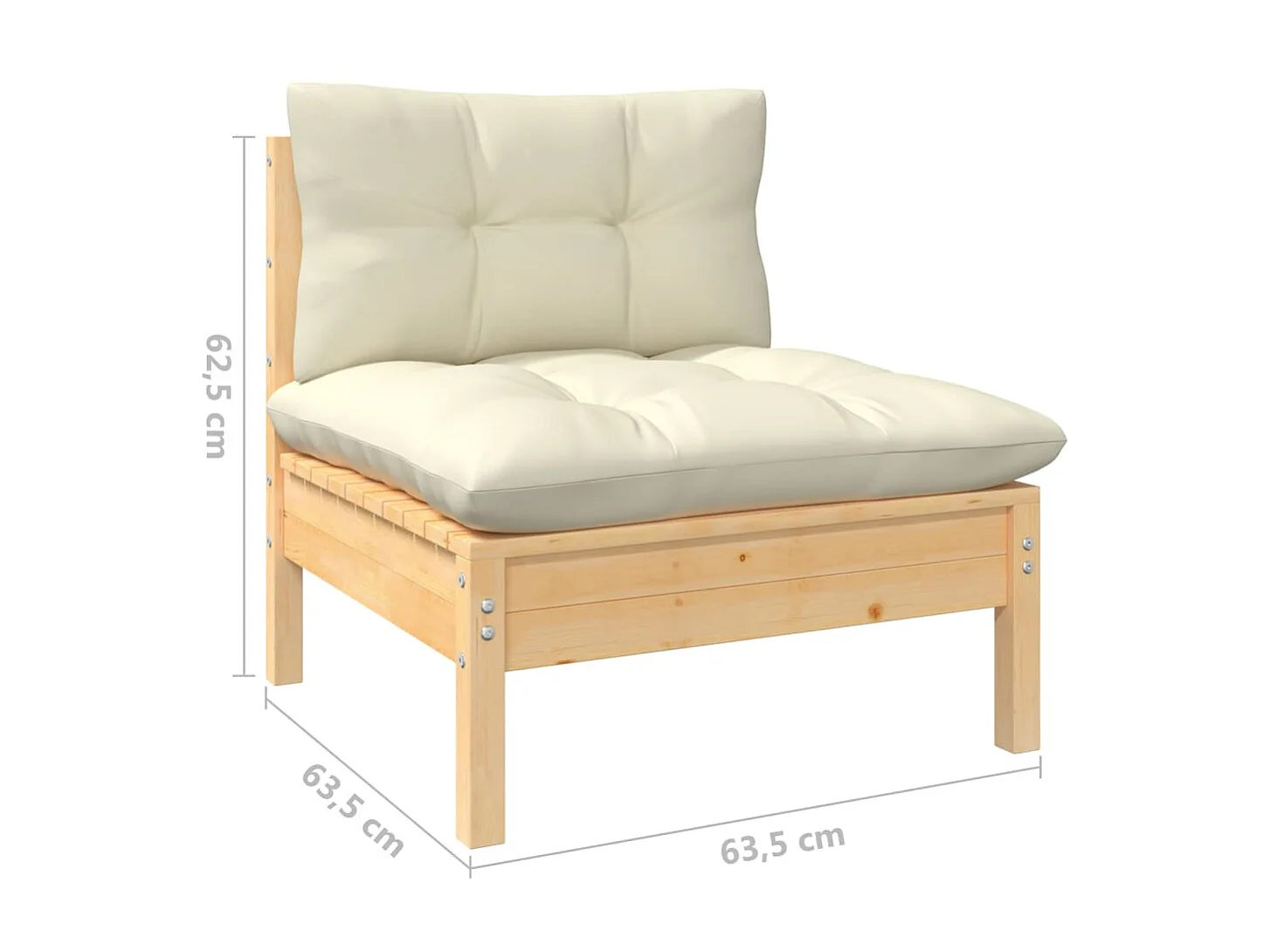 Salon de jardin 6 pcs avec coussins crème Bois de pin 7