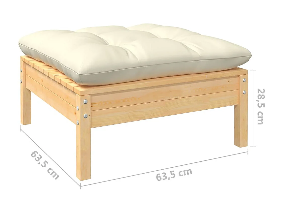 Salon de jardin 6 pcs avec coussins crème Bois de pin 7