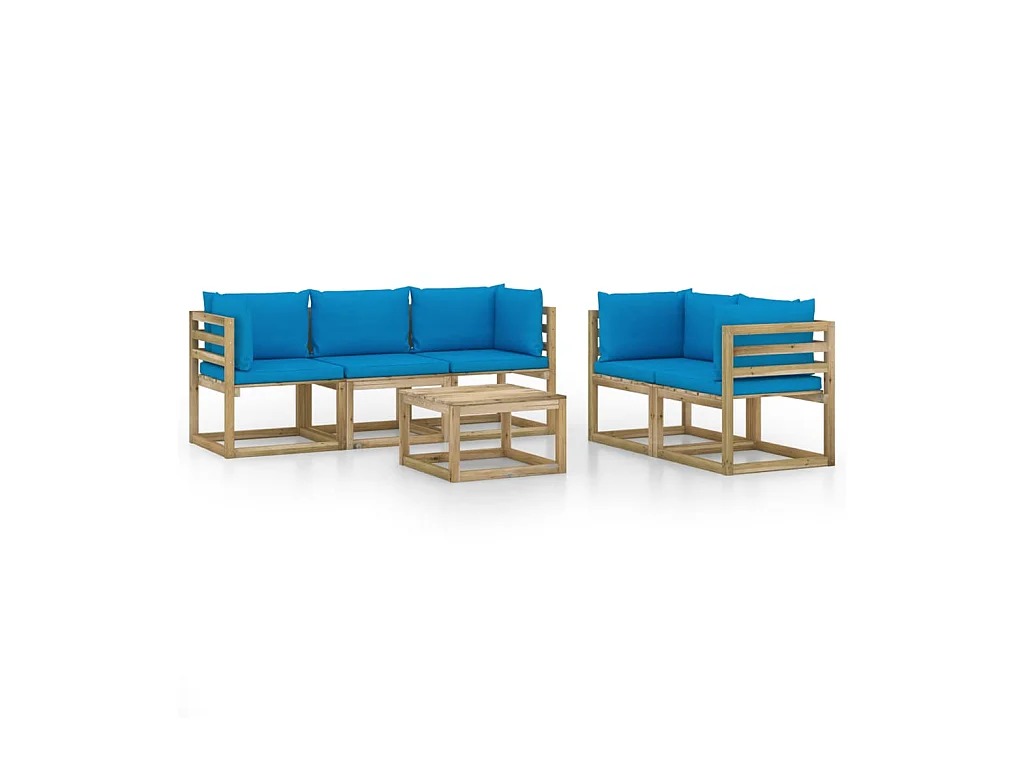 Salon de jardin 6 pcs avec coussins bleu clair 2