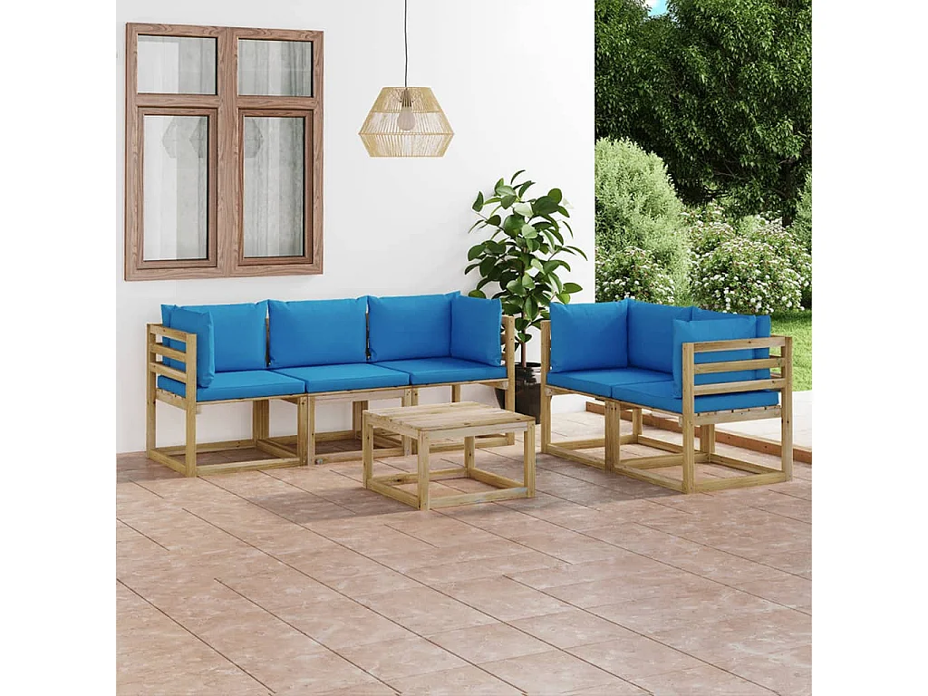Salon de jardin 6 pcs avec coussins bleu clair 2