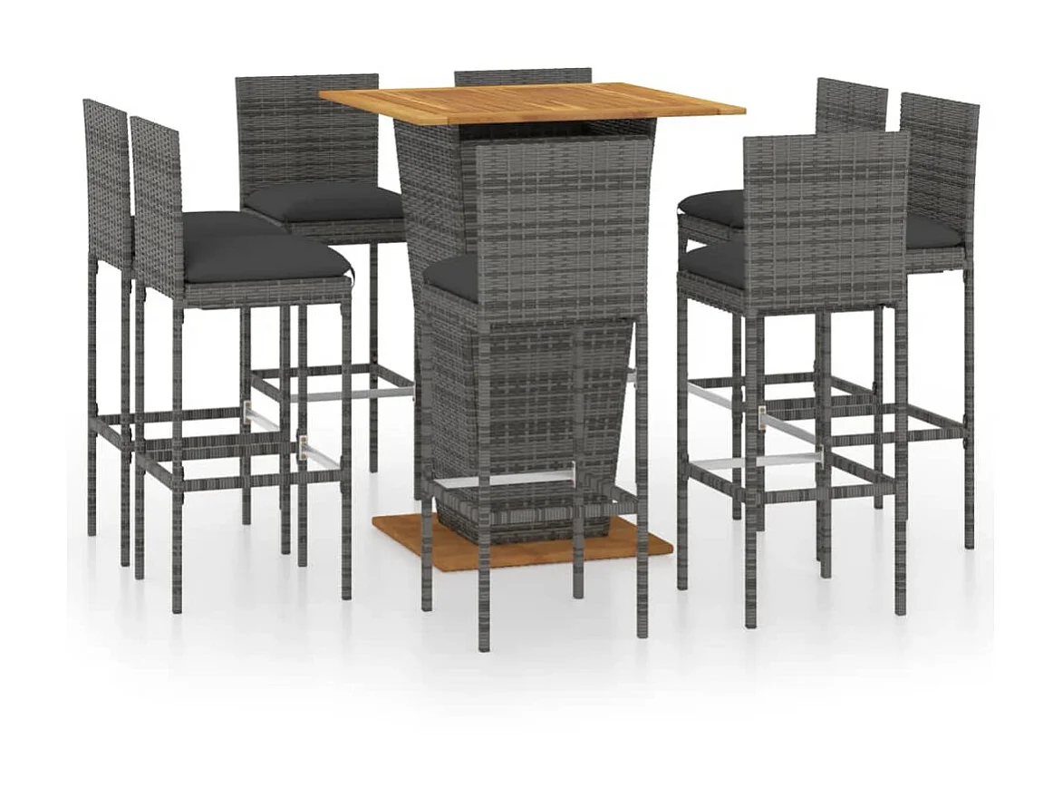 Ensemble de bar de jardin 9 pcs et coussins Résine tressée Gris 3