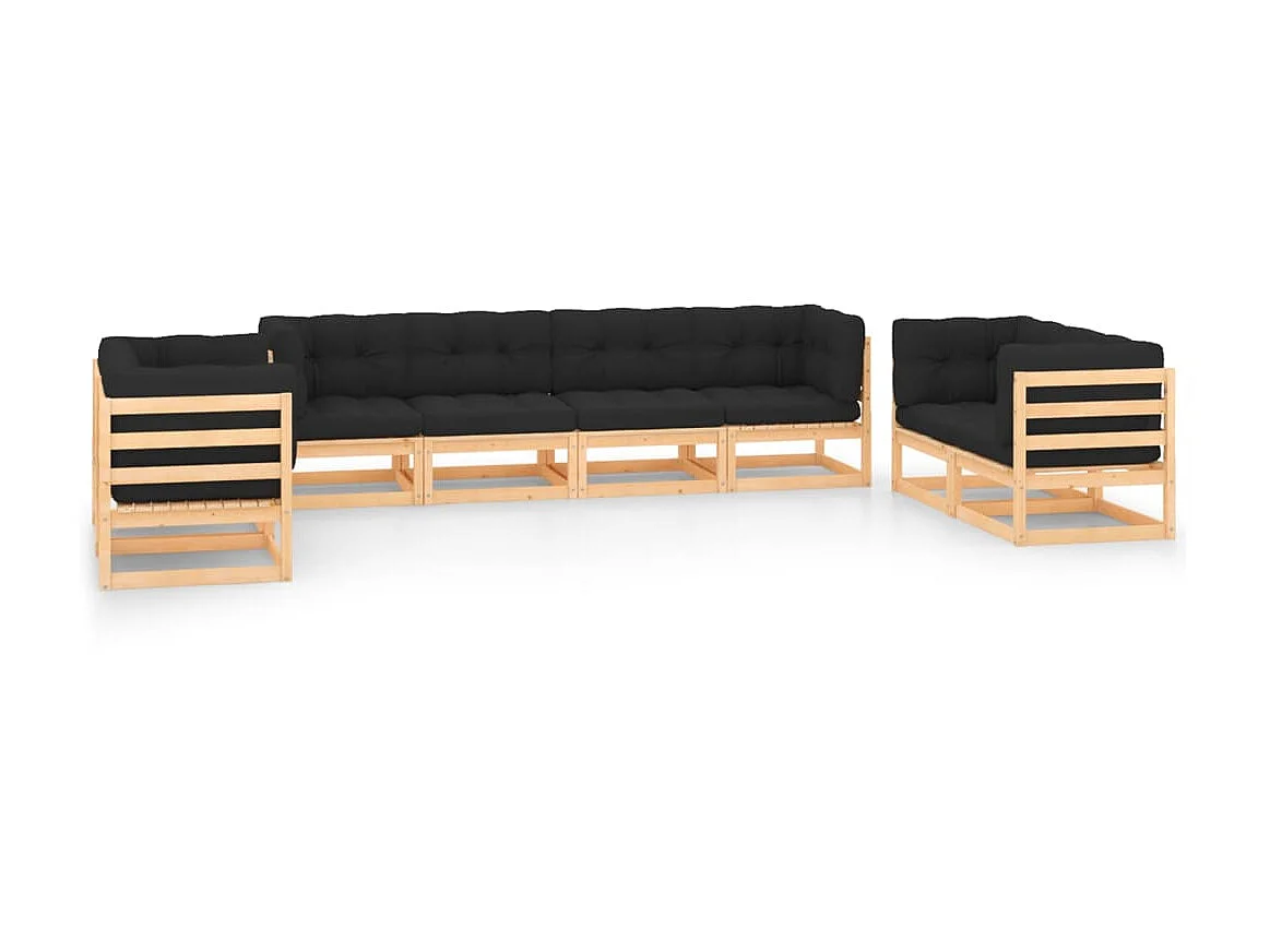 Salon de jardin 8 pcs avec coussins Bois de pin solide 6