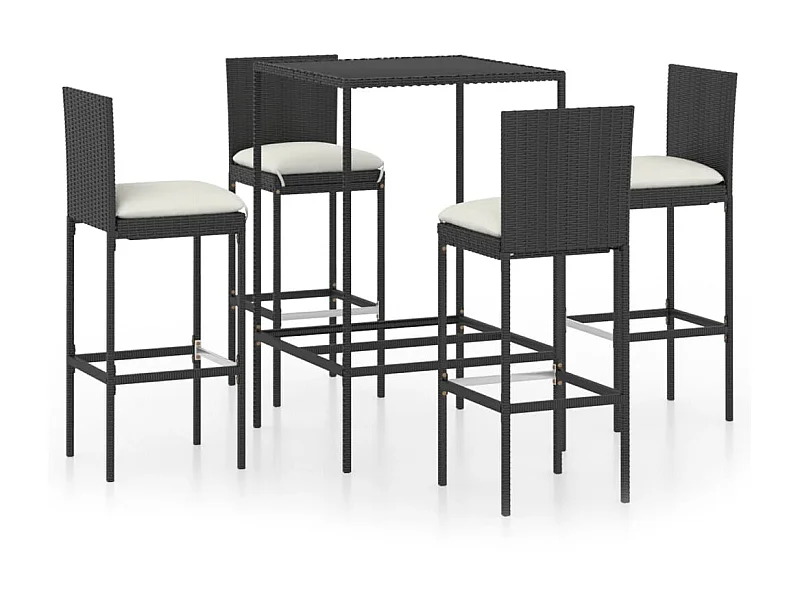 Ensemble de bar de jardin 5 pcs et coussins Résine tressée Noir 8