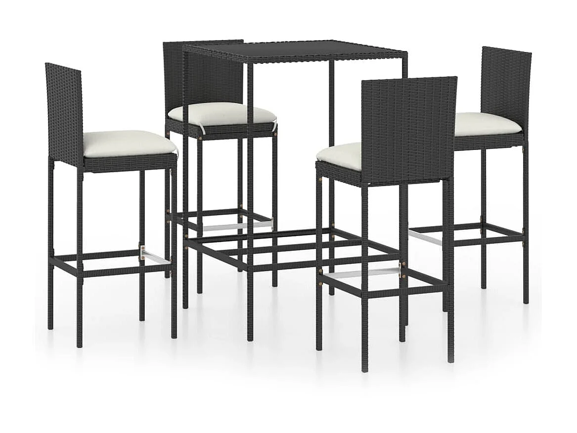 Ensemble de bar de jardin 5 pcs et coussins Résine tressée Noir 8