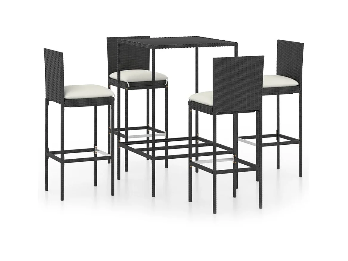 Ensemble de bar de jardin 5 pcs et coussins Résine tressée Noir 8